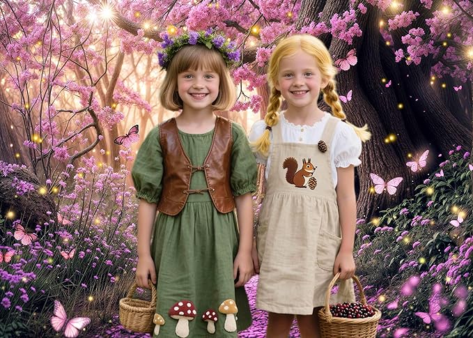 12X10ft Enchanted Forest Backdrop Fairy Tale Purple Garden Wonderland Tree House Floral Background for Kids Girl Baby Shower Birthday Party Decoration Banner Cake Table Photo Booth Props