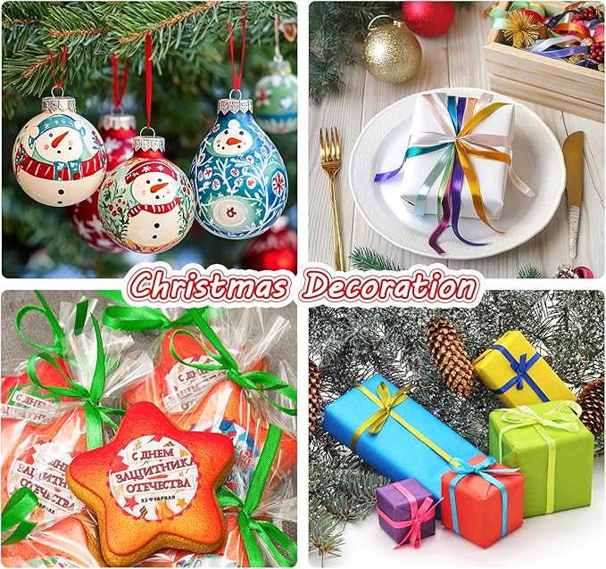 ABSOFINE 18 Colors Satin Ribbon Polyester, 1/4 inch Solid Fabric Ribbon Roll for Gift Wrapping, DIY Crafts, Wedding Christmas Birthday Party Decorations