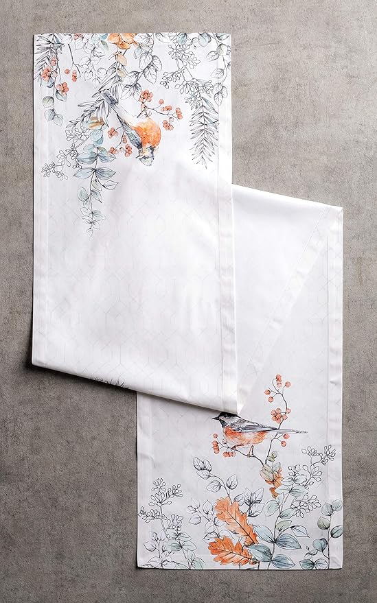 Maison d' Hermine Table Runner 100% Cotton Single Layer Table Runners 36 inches Long for Thanksgiving Christmas Decorations Home Kitchen Dining Party Wedding (Whitish Shabby Chique, 14.5" x 36")
