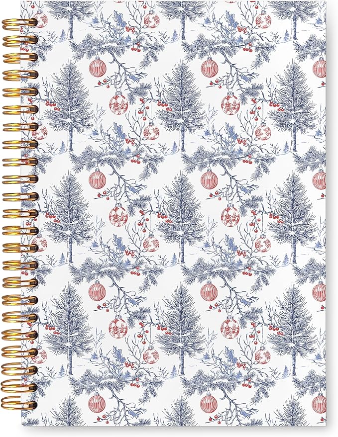 VIIJJUE Chinoiserie Christmas Ball Tree Notebook Journal, Vintage French Country Toile de Jouy Journal, Xmas Red Holiday Hardcover Spiral Notebooks, 5.5x8.3 Inch-01