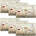 Cute Mushroom Placemats Set of 6, Flowers Plant Place Mats, Rustic Leaves Dining Table Mats, Washable Placemats for Kitchen Dining Room 18L'' × 12W''