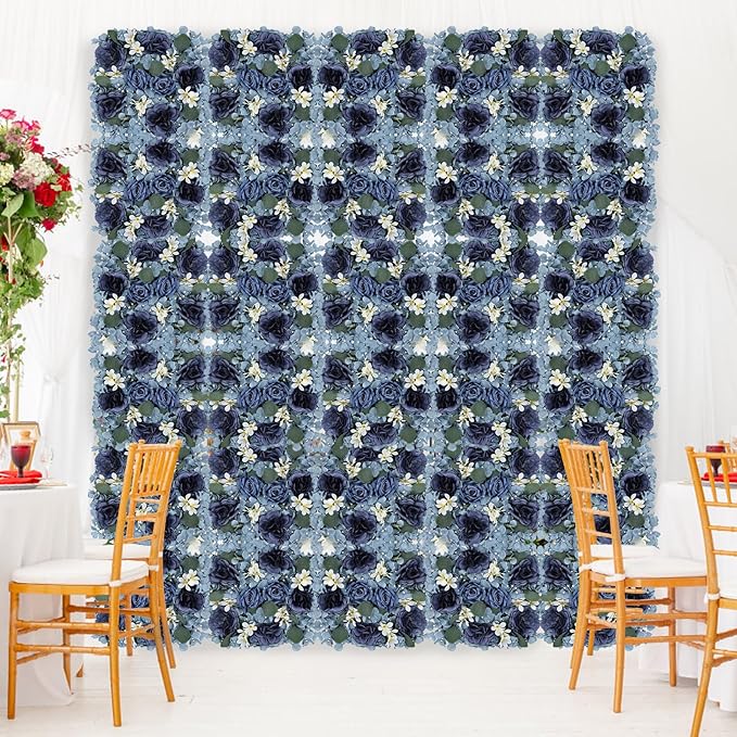 Pack of 12 Artificial Silk Flower Panels, Faux Floral Wall Background for Wedding Party Engagement Bridal Shower Arrangement Home Decorations - Dusty Blue
