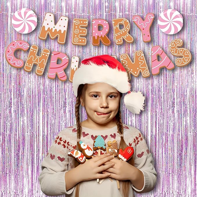 BRAVESHINE Pink Streamers Tinsel Foil Fringe Curtains - 2Pcs 3.2x8.2ft Metallic Party Backdrop for Christmas/New Year/Snowflake/Girl/Princess/Birthday/Bridal Shower/Bachelorette/Engagement Decorations