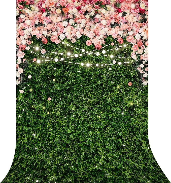 Riyidecor Flower Wall Backdrop Polyester Fabric Pink Rose Floral Blossom Green Leaves Plant Spring Nature Birthday 5Wx7H Feet Women Girls Photography Background Wedding Photo Studio Shoot