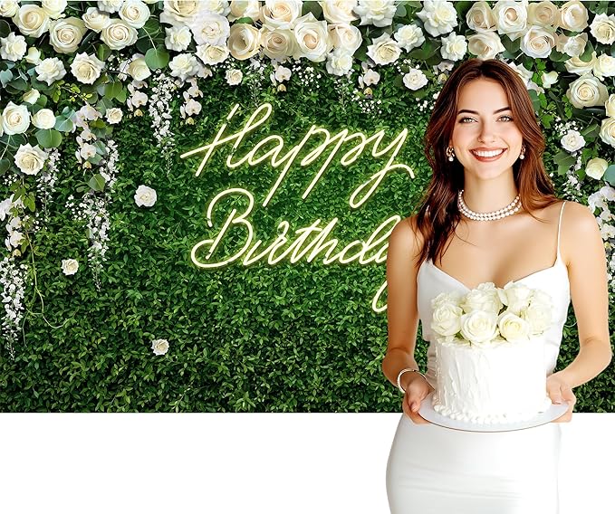 Riyidecor Green Leaves Birthday Backdrop Polyester Fabric Blooming White Rose Flower Floral Elegant Greenery Grass Wall Natural Plant 5Wx3H Feet Photography Background Birthday Photo Studio Shoot
