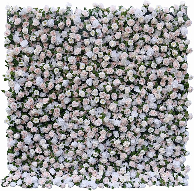 Artificial Flower Wall Backdrop 8×8 ft (2.4×2.4 m), 2 Panels 4×8 ft Each, Realistic Blooms for Wedding Ceremony, Photo Booth & Baby Shower,Stand/Frame Not Included