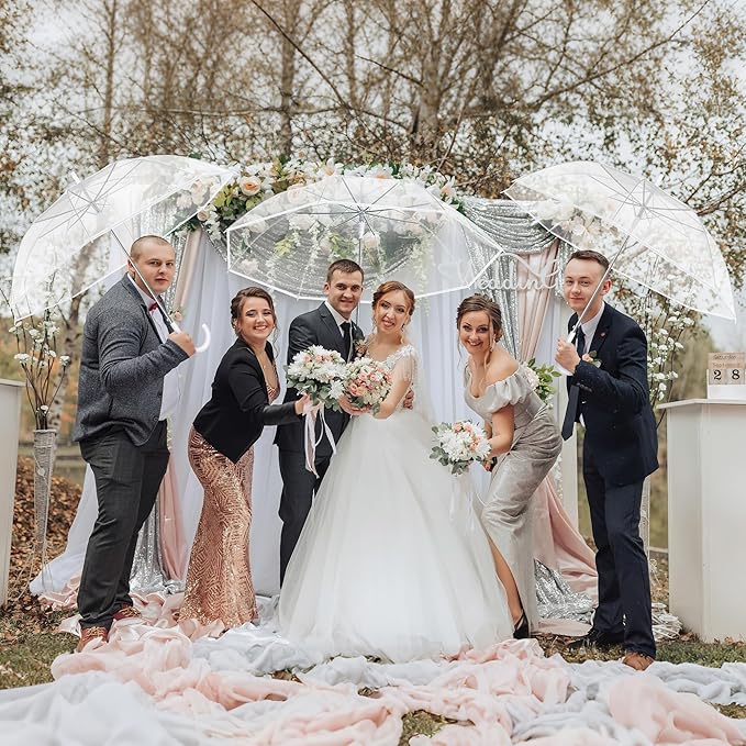 Aodaer Clear Wedding Umbrella with Foldable Storage Box Transparent Auto Open Stick Umbrellas Windproof Large Canopy Umbrella with J Hook Handle for Outdoor Activities, Wedding Photography