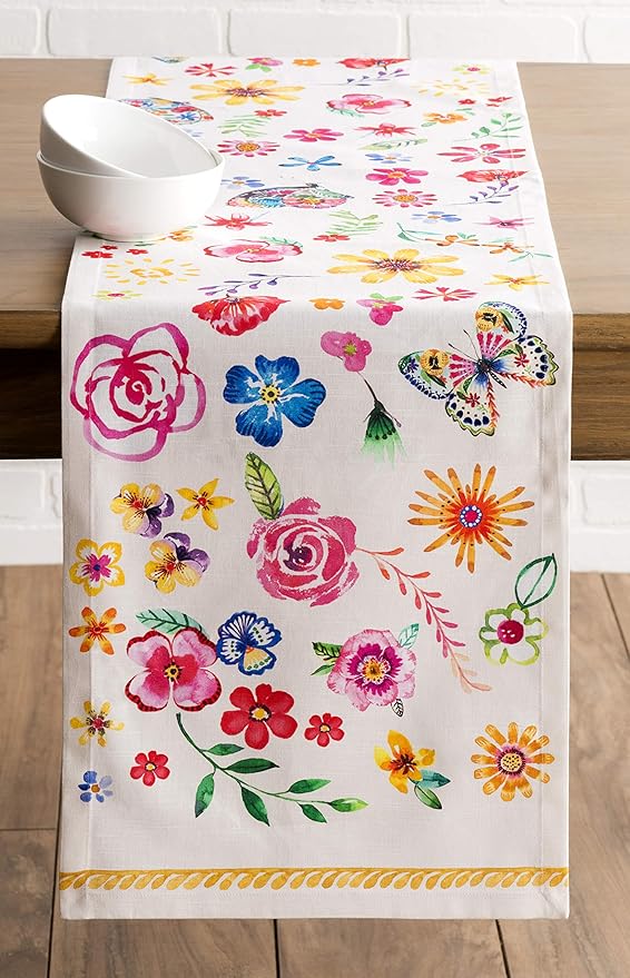 Maison d' Hermine Table runner 100% Cotton Single Layer Table Runners 72 inches long Decorative for Home Kitchen Dining Party Wedding Bridal Shower Spring Summer (Happy Florals - Sweety, 14.50" x 72")