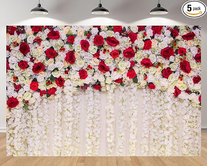 MAEQLQLM 20x10ft Wedding Flower Wall Backdrop Romantic Red White Floral Wall with Hanging Flowers Photography Background for Wedding Party Decor Bridal Shower Photo Booth Props