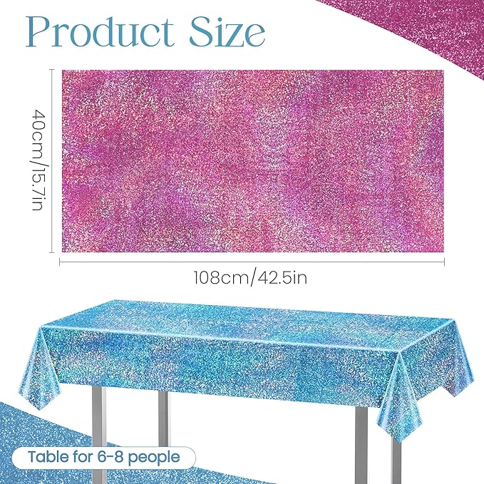 4 Pcs Pink&Blue Holographic Laser Tablecloths Iridescence Shiny Table Covers 40" x 108" Foil Rectangle Table cloths for Baby Shower Undersea Ocean Birthday Party Winner Wedding Party Décor