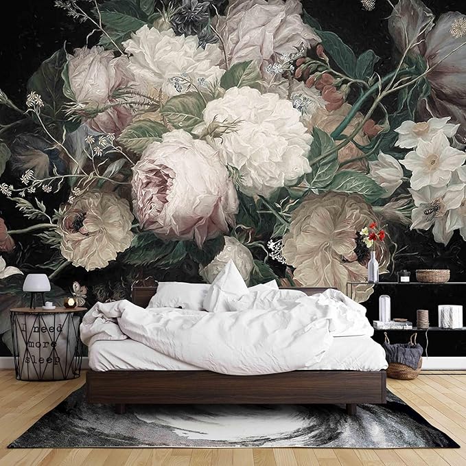 Wall Mural Peel and Stick Vintage Floral Mural- Thick Canvas Waterproof Wallpaper Art for Living Room Bedroom, Large Self-Adhesive Decor (Color-10, 118×82 inch)