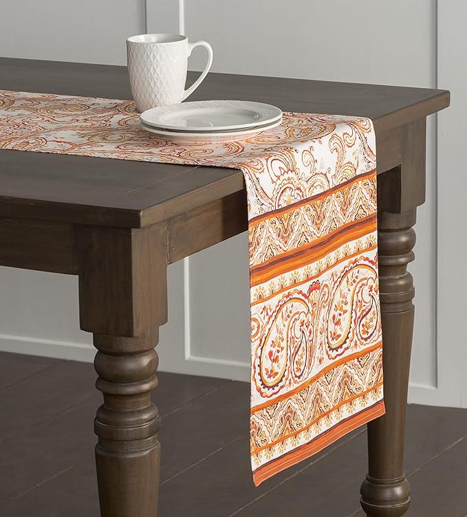 Maison d' Hermine Table Runner 100% Cotton Double Layer Table Runners 108 inches Long for Thanksgiving Christmas Decorations Home Kitchen Dining Party Wedding (Palatial Paisley, 14.5" x 108")