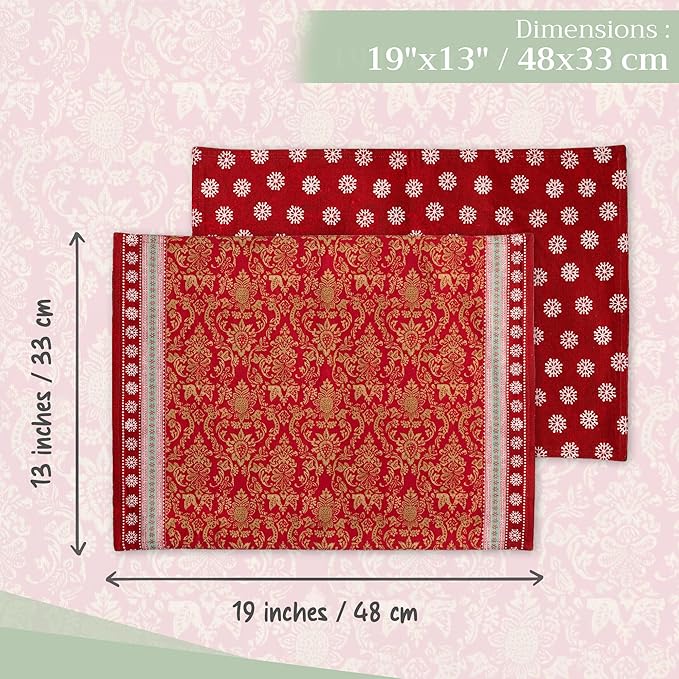 Maison d' Hermine Placemats Set of 4 100% Cotton Washable Cloth Place Mats, Reusable Table Mats for Thanksgiving Christmas Decorations Kitchen Dining Party Wedding Restaurant (Sofia, 13" x 19")
