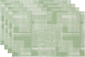 LilyCat Linen Fabric Floral Placemats, Green Stripes Durable Boho Dining Table Mats for Kitchen, Rustic Vintage Washable Place Mats Set of 4, 18’’× 12’’