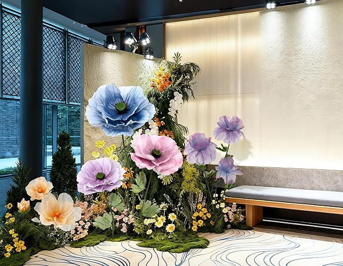 Giant Artificial Flowers 1pack Fake Flowers for Decoration, Fabric Poppy Flower for Wedding Birthday Easter Party Mother's Day Banquet Photography Props Garden Shop Window Display Decor(Purple)
