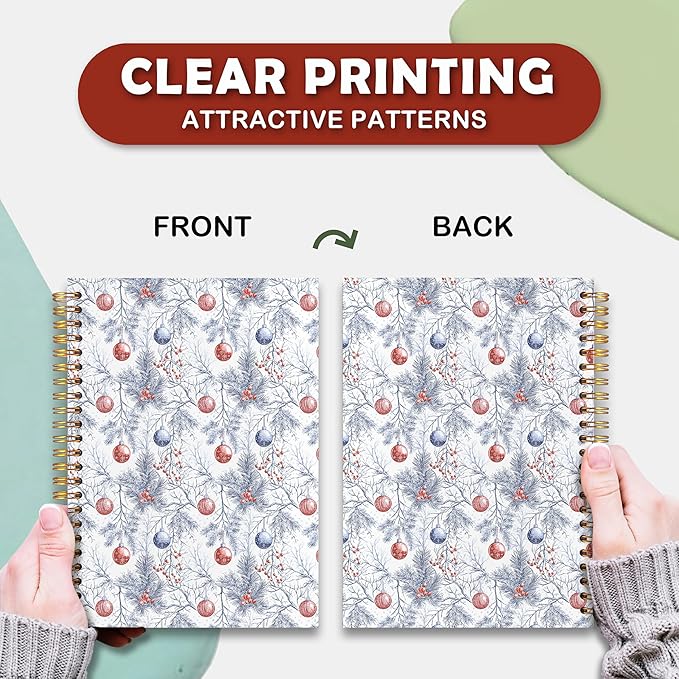 VIIJJUE Chinoiserie Christmas Ball Tree Notebook Journal, Vintage French Country Toile de Jouy Journal, Xmas Red Holiday Hardcover Spiral Notebooks, 5.5x8.3 Inch-02