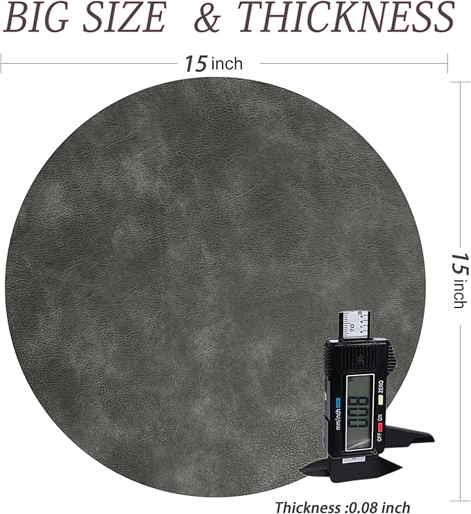 UnivoColors PU Leather Placemats Set of 6,15 Inches Round Washed Cowhide Pattern Table Mats for Dining Table, Kitchen, Party Decoration(Retro Grey)
