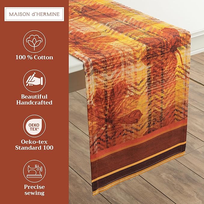 Maison d' Hermine Table Runner 100% Cotton Single Layer Table Runners 108 inches Long for Thanksgiving Christmas Decorations Home Kitchen Dining Party Wedding (Thanksgiving Tartan, 14.5" x 108")