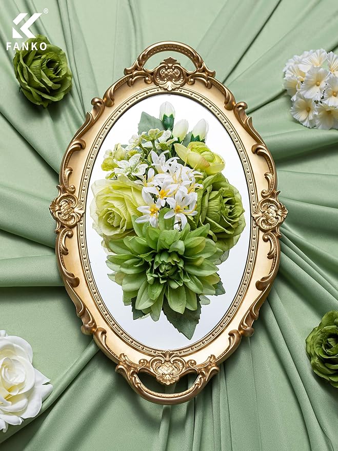 FANKO Artificial Flowers Green Rose, Mixed Silk Fake Flowers Combo Cream White Rose Green Dahlia Vintage Assorted Blooms for DIY Wedding Bridal Bouquets/Centerpieces/Home Decor