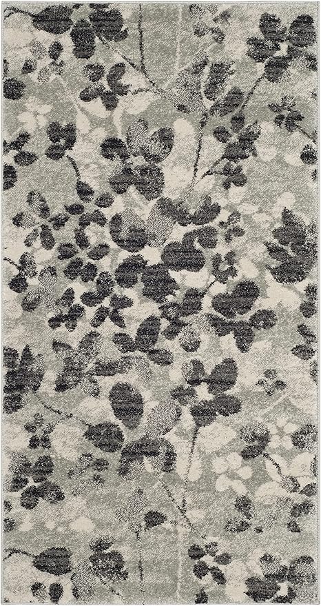 SAFAVIEH Evoke Collection 2'2" x 4' Grey/Black EVK236R Floral Non-Shedding Living Room Bedroom Accent Rug