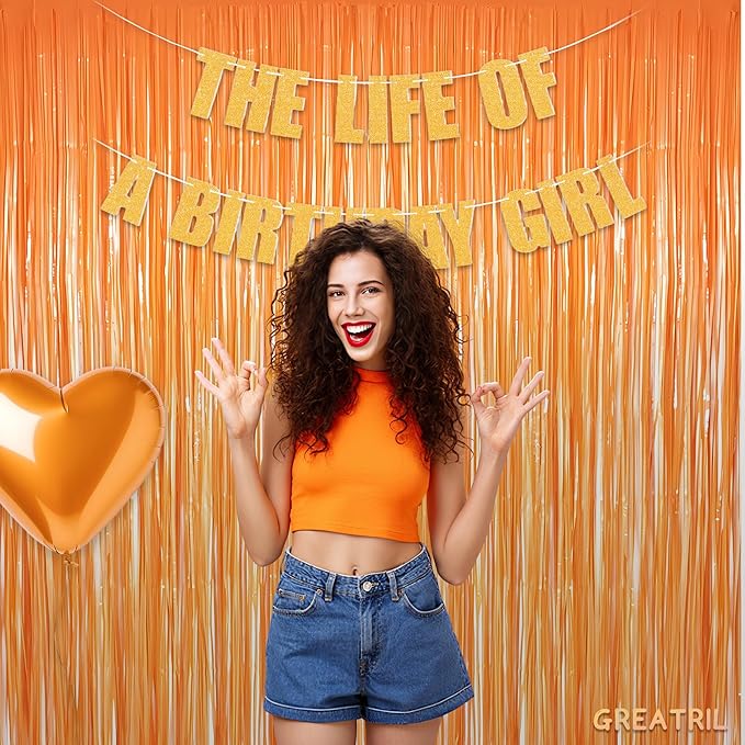 Orange Tinsel Curtain Party Backdrop - GREATRIL Foil Fringe Curtain Party Streamers for Fall/Thanksgiving Day/Birthdays/Doorway/Easter/Coco Theme/Day of The Dead Party Decorations 2 Packs