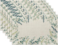 Green Floral Placemats Set of 6 - Botanical Sage Green Table Mats, Washable Heat Resistant for Kitchen Dining, Indoor Home Decor