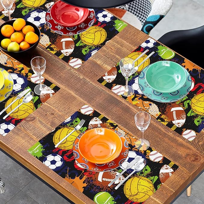 Watercolor Balls Placemats Set of 4, 12x18 Inch Non-Slip Washable Heat Resistant Linen Fabric Table Mats,Place Mats for Holiday Party