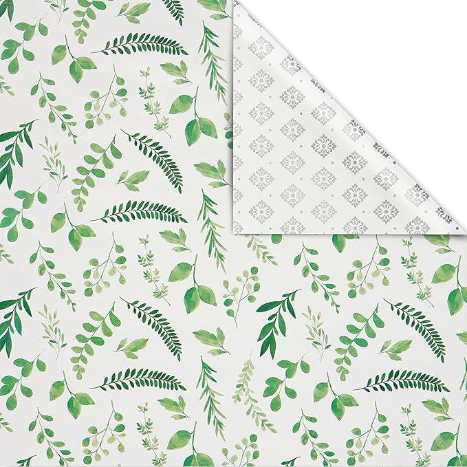 American Greetings 175 sq. ft. Reversible Wrapping Paper for Weddings, Bridal Showers, Anniversaries, Birthdays and All Occasions, Greenery and Damask (1 Roll, 30 in x 70 ft.)