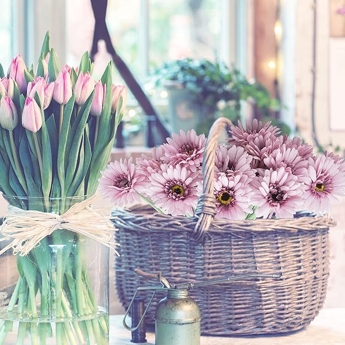12pcs Artificial Gerbera Daisies,22 Inch Long Stem Silk Daisy Flowers,Realistic Artificial Flower Mums for Home Décor Centerpiece Wreath Supplies Wedding Bouquet,Elegant Purple