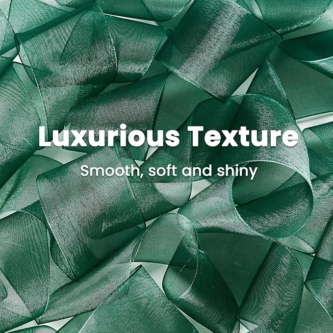 1-1/2 Inch Dark Green Sheer Organza Ribbon for Bow Making, Gift Wrapping, Christmas Decoration, 50 Yards/Roll
