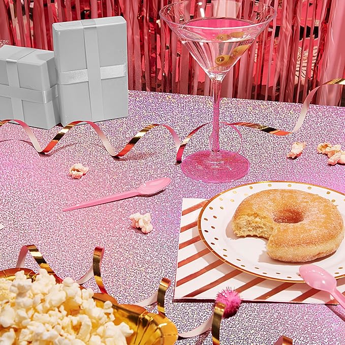 4 pcs Pale Pink Holographic Laser Tablecloths Light Pink Shiny Table Covers 40" x 108" Disposable Rectangle Table cloths for Girl Birthday Party Wedding Anniversary Bachelorette Baby Shower Décor