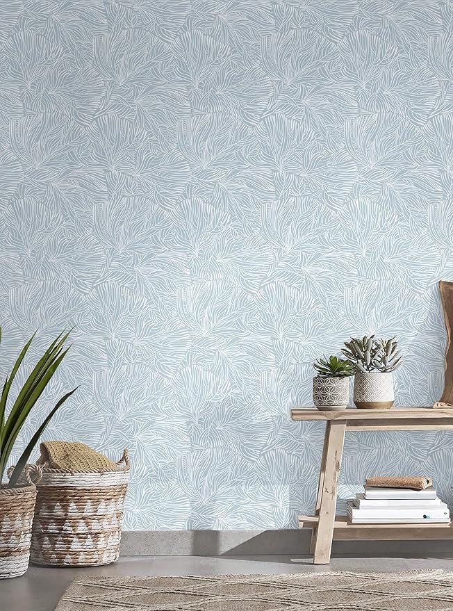 Heroad Boho Peel and Stick Wallpaper Blue Floral Contact Paper Modern Removable Self-Adhesive Wallpaper for Bedroom Living Room Cabinets Decoration Thicken Vinyl Roll Renter Friendly 17.3" x 98"