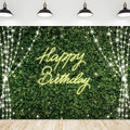 Riyidecor Green Happy Birthday Backdrop Polyester Fabric for Woman Rustic Spring Leaf Grass Neon 8Wx6H Feet Plant Botanical Leaves Nature Photography Background Birthday Baby Shower Photo Studio Shoot