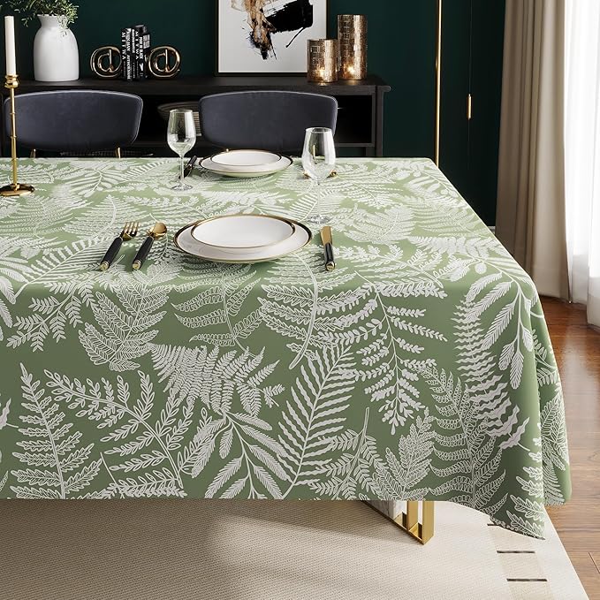 Rectangle Table Cloth,100% Waterproof Tablecloth Oil Proof Spill Proof Vinyl Table Cloth, Wipe Clean Plastic Table Cover for Dining, Camping, Indoor and Outdoor 54" x 102",Green Leaves