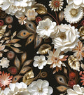White Gold Floral Wallpaper Peel and Stick Dark Flower Contact Paper 17.5in x 393in Vintage Wallpaper Vinyl Waterproof Self Adhesive Boho Leaf Botanical Wall Paper for Bedroom Cabinet Table Decoration