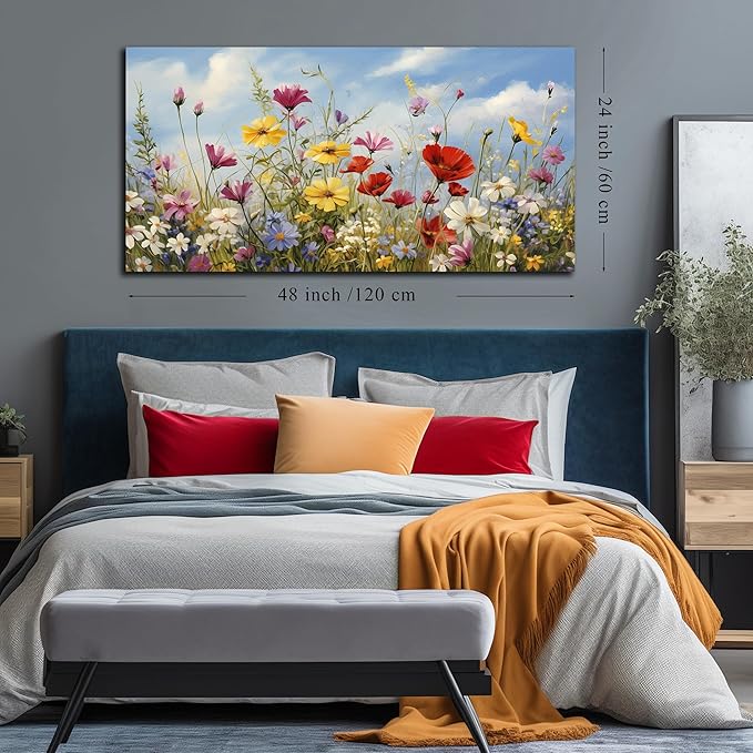 Flower Canvas Wall Art for Office Women Colorful Paintings for Wall Floral Wall Decor for Bedroom Teen Girl 24 x 48 Inch