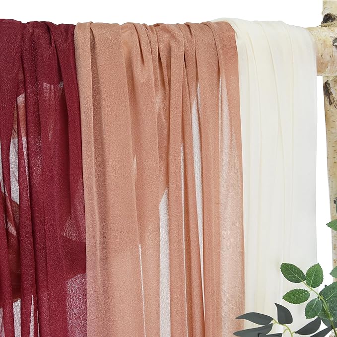 Wedding Arch Flowers Kit Pack of 5, 2pcs Large Artificial Terracotta & Burgundy Floral Swag and 3pcs Draping Fabric for Wedding Ceremony Arbor Reception Backdrop Decoration
