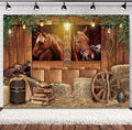 SVBright Western Cowboy Backdrop 7Wx5H Farmhouse Wooden Stable Brown Country Horse Barn Door Old Wood Wheels Boy Man Birthday Decorations Photography Background Banner Photo Booth Studio