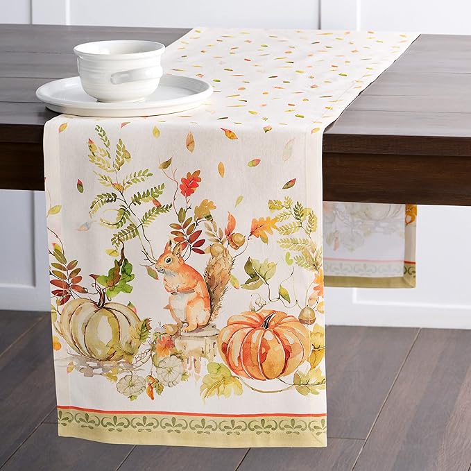 Maison d' Hermine Table Runner 100% Cotton Single Layer Table Runners 108 inches Long for Thanksgiving Christmas Decorations Home Kitchen Dining Party Wedding (Pumpkin Passion, 14.5" x 108")