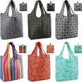 BeeGreen Geometry Reusable Grocery Bags 6 Pack, Heavy Duty Totes for Women, Foldable Grocery Bag Large Shopping Totes with Handles for Work, Travel, Gift, Store, Polyester Washable Reusable Tote Bag