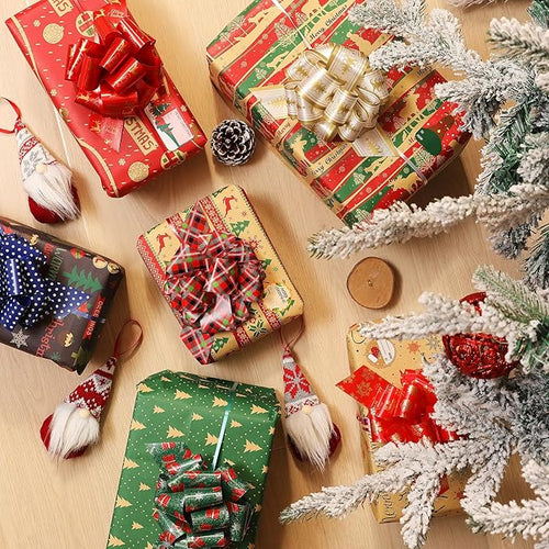 12PCS Christmas Gift Wrap Bows with Ribbon 5inch for Xmas Wrapping, Christmas Decorations, Florist Wrap (12PCS)
