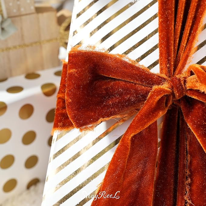 MAYREEL 2 Inch Copper Velvet Ribbon Hand Torn Auburn Silk Frayed Edge for Bridal Bouquets Invitations Wedding Vow Books Gift Baskets Hair Bows 3 Yards