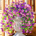 Artificial Faux Hanging Flowers Plants for Spring Outdoor Outside Decoration, 2 PCS Fake Silk Daisy with Eucalyptus UV Resistant Realistic Trailing Vines for Balcony Patio Porch (Darkpurple+Purple)
