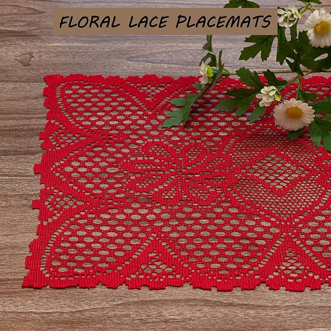 Jayla 2 Pcs Rectangle Lace Placemats for Tables Embroidered Lace Tablemats Vintage Crochet Floral Table Runner Vintage Wedding, Tea Party Decor,12x17 Inch