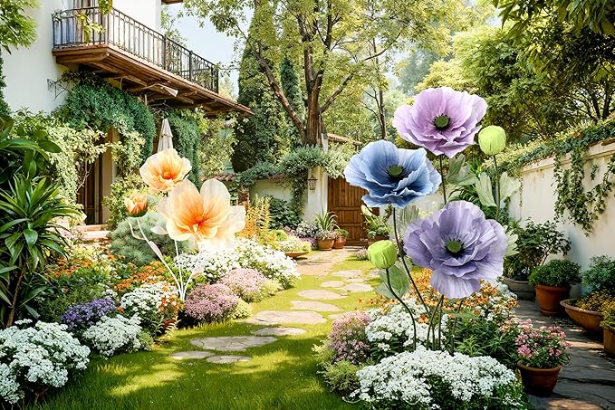Giant Artificial Flowers 5Pack Fake Flowers for Decoration, Fabric Poppy Flower for Wedding Birthday Easter Party Mother's Day Banquet Photography Props Garden Shop Window Display Decor(Colorful)