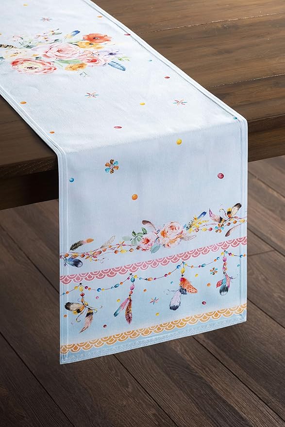 Maison d' Hermine Table Runner 100% Cotton Double Layer Table Runners 72 inches Long Decorative for Home Kitchen Dining Party Baby Shower Wedding Bridal Shower Spring Summer (Ibiza, 14.50" x 72")