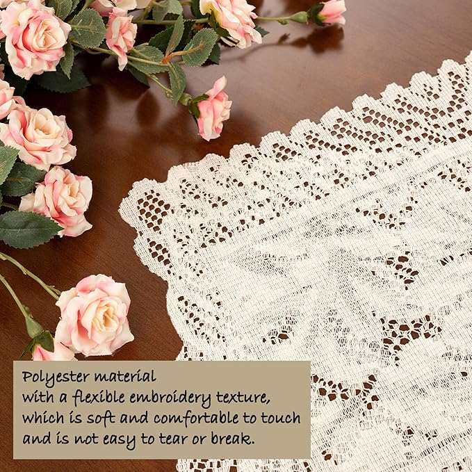 Jayla 4 Pcs Rectangle Lace Placemats for Tables Embroidered Lace Tablemats Vintage Crochet Floral Table Runner Vintage Wedding, Tea Party Decor,12x17 Inch