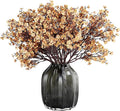 Babys Breath Silk Artificial Flowers Bulk With Vase 10pcs for Fall Decor Fake flower bouquet Bulk for Home Kitchen Indoor Bouquet Floral Arrangement Table Centerpieces Party Decor(Khaki With Vase)