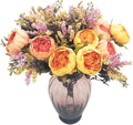 1pcs Artificial Peony Bouquet,19 Inch Silk Peony Bunch with 7 Faux Flowers,Classical Style Artificial Flowers with Leaves and Ornaments for Wedding,Home Décor Centerpieces(Orange)