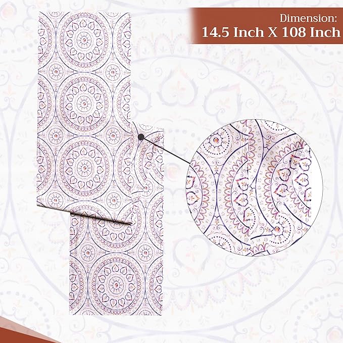 Maison d' Hermine Table Runner 100% Cotton Double Layer Table Runners 108 inches Long Decorative for Home Kitchen Dining Party Baby Shower Wedding Bridal Shower Spring Summer (Mandala, 14.50" x 108")